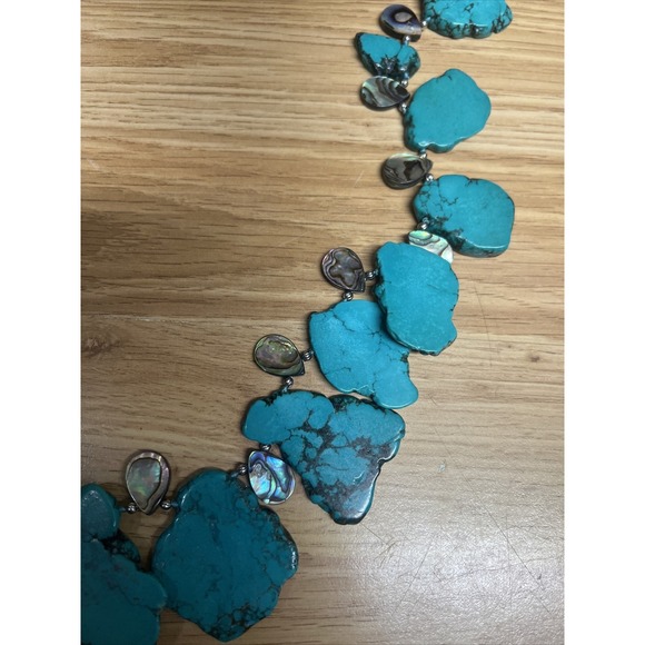 Authentic  Slab Turquoise Necklace with Abalone Tear Drop and Sterling Accents - Picture 2 of 3